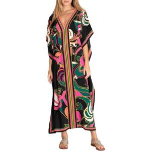 imageBsubseach Women Plus Size Kaftan Dress Swimsuit Cover Up Caftan Maxi Beach Dresses Cover UpsBlack Flower