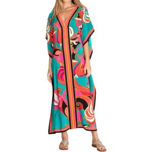 imageBsubseach Women Plus Size Kaftan Dress Swimsuit Cover Up Caftan Maxi Beach Dresses Cover UpsCyan