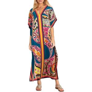 imageBsubseach Women Plus Size Kaftan Dress Swimsuit Cover Up Caftan Maxi Beach Dresses Cover UpsDark Blue