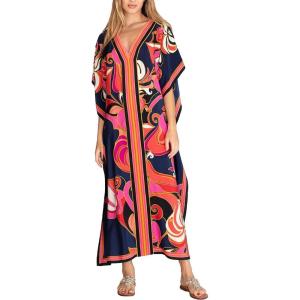 imageBsubseach Women Plus Size Kaftan Dress Swimsuit Cover Up Caftan Maxi Beach Dresses Cover UpsNavy Flower