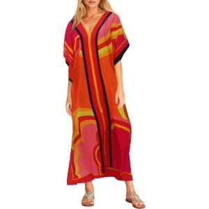 imageBsubseach Women Plus Size Kaftan Dress Swimsuit Cover Up Caftan Maxi Beach Dresses Cover UpsOrange Red