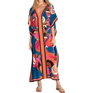 imageBsubseach Women Plus Size Kaftan Dress Swimsuit Cover Up Caftan Maxi Beach Dresses Cover UpsPeacock Blue