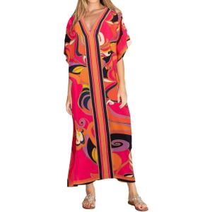 imageBsubseach Women Plus Size Kaftan Dress Swimsuit Cover Up Caftan Maxi Beach Dresses Cover UpsRosy Flower