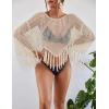 imageBsubseach Crochet Cover Up for Swimwear Women Hollow Out Swimsuit Coverup Long Sleeve Beach TopApricot