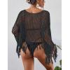 imageBsubseach Crochet Cover Up for Swimwear Women Hollow Out Swimsuit Coverup Long Sleeve Beach TopBlack