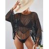 imageBsubseach Crochet Cover Up for Swimwear Women Hollow Out Swimsuit Coverup Long Sleeve Beach TopBlack