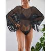 imageBsubseach Crochet Cover Up for Swimwear Women Hollow Out Swimsuit Coverup Long Sleeve Beach TopBlack