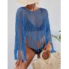 imageBsubseach Crochet Cover Up for Swimwear Women Hollow Out Swimsuit Coverup Long Sleeve Beach TopBlue