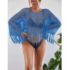 imageBsubseach Crochet Cover Up for Swimwear Women Hollow Out Swimsuit Coverup Long Sleeve Beach TopBlue