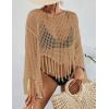 imageBsubseach Crochet Cover Up for Swimwear Women Hollow Out Swimsuit Coverup Long Sleeve Beach TopCamel