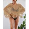 imageBsubseach Crochet Cover Up for Swimwear Women Hollow Out Swimsuit Coverup Long Sleeve Beach TopCamel