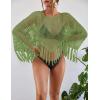 imageBsubseach Crochet Cover Up for Swimwear Women Hollow Out Swimsuit Coverup Long Sleeve Beach TopGreen