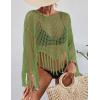 imageBsubseach Crochet Cover Up for Swimwear Women Hollow Out Swimsuit Coverup Long Sleeve Beach TopGreen