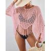 imageBsubseach Crochet Cover Up for Swimwear Women Hollow Out Swimsuit Coverup Long Sleeve Beach TopPink