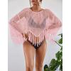 imageBsubseach Crochet Cover Up for Swimwear Women Hollow Out Swimsuit Coverup Long Sleeve Beach TopPink