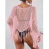 imageBsubseach Crochet Cover Up for Swimwear Women Hollow Out Swimsuit Coverup Long Sleeve Beach TopPink