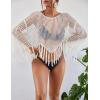 imageBsubseach Crochet Cover Up for Swimwear Women Hollow Out Swimsuit Coverup Long Sleeve Beach TopWhite