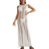 imageBsubseach Crochet Cover Up for Women Knit Sleeveless Swimsuit Coverups Summer Long DressWhite