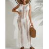 imageBsubseach Crochet Cover Up for Women Knit Sleeveless Swimsuit Coverups Summer Long DressWhite