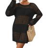 imageBsubseach Crochet Coverups for Women Swimsuit Long Sleeve Bathing Suit Cover Up Mesh Knit Beach Dress Vacation OutfitsBlack