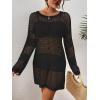 imageBsubseach Crochet Coverups for Women Swimsuit Long Sleeve Bathing Suit Cover Up Mesh Knit Beach Dress Vacation OutfitsBlack