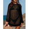 imageBsubseach Crochet Coverups for Women Swimsuit Long Sleeve Bathing Suit Cover Up Mesh Knit Beach Dress Vacation OutfitsBlack01