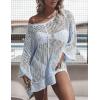 imageBsubseach Crochet Coverups for Women Swimsuit Long Sleeve Bathing Suit Cover Up Mesh Knit Beach Dress Vacation OutfitsBlue