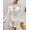 imageBsubseach Crochet Coverups for Women Swimsuit Long Sleeve Bathing Suit Cover Up Mesh Knit Beach Dress Vacation OutfitsWhite