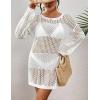 imageBsubseach Crochet Coverups for Women Swimsuit Long Sleeve Bathing Suit Cover Up Mesh Knit Beach Dress Vacation OutfitsWhite