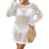 imageBsubseach Crochet Coverups for Women Swimsuit Long Sleeve Bathing Suit Cover Up Mesh Knit Beach Dress Vacation OutfitsWhite