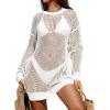 imageBsubseach Crochet Coverups for Women Swimsuit Long Sleeve Bathing Suit Cover Up Mesh Knit Beach Dress Vacation OutfitsWhite01