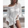 imageBsubseach Crochet Coverups for Women Swimsuit Long Sleeve Bathing Suit Cover Up Mesh Knit Beach Dress Vacation OutfitsWhite02