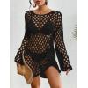 imageBsubseach Crochet Swimsuit Coverup for Women Long Sleeve Swim Cover Up Hollow Out Knitted Bikini BeachwearBlack