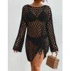 imageBsubseach Crochet Swimsuit Coverup for Women Long Sleeve Swim Cover Up Hollow Out Knitted Bikini BeachwearBlack