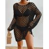 imageBsubseach Crochet Swimsuit Coverup for Women Long Sleeve Swim Cover Up Hollow Out Knitted Bikini BeachwearBlack
