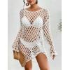 imageBsubseach Crochet Swimsuit Coverup for Women Long Sleeve Swim Cover Up Hollow Out Knitted Bikini BeachwearWhite