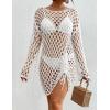 imageBsubseach Crochet Swimsuit Coverup for Women Long Sleeve Swim Cover Up Hollow Out Knitted Bikini BeachwearWhite