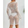 imageBsubseach Crochet Swimsuit Coverup for Women Long Sleeve Swim Cover Up Hollow Out Knitted Bikini BeachwearWhite