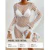 imageBsubseach Crochet Swimsuit Coverup for Women Long Sleeve Swim Cover Up Hollow Out Knitted Bikini BeachwearWhite