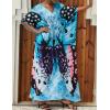imageBsubseach Kaftan Dresses for Women Plus Size Tie Dye Batwing Sleeve Caftans Swimsuit Coverup Maxi Dress LoungewearBlue