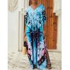 imageBsubseach Kaftan Dresses for Women Plus Size Tie Dye Batwing Sleeve Caftans Swimsuit Coverup Maxi Dress LoungewearBlue