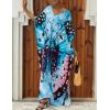 imageBsubseach Kaftan Dresses for Women Plus Size Tie Dye Batwing Sleeve Caftans Swimsuit Coverup Maxi Dress LoungewearBlue