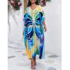 imageBsubseach Kaftan Dresses for Women Plus Size Tie Dye Batwing Sleeve Caftans Swimsuit Coverup Maxi Dress LoungewearBlue Butterfly