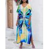 imageBsubseach Kaftan Dresses for Women Plus Size Tie Dye Batwing Sleeve Caftans Swimsuit Coverup Maxi Dress LoungewearBlue Butterfly