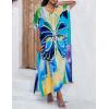 imageBsubseach Kaftan Dresses for Women Plus Size Tie Dye Batwing Sleeve Caftans Swimsuit Coverup Maxi Dress LoungewearBlue Butterfly