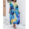 imageBsubseach Kaftan Dresses for Women Plus Size Tie Dye Batwing Sleeve Caftans Swimsuit Coverup Maxi Dress LoungewearBlue Butterfly