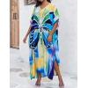imageBsubseach Kaftan Dresses for Women Plus Size Tie Dye Batwing Sleeve Caftans Swimsuit Coverup Maxi Dress LoungewearBlue Butterfly