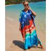 imageBsubseach Kaftan Dresses for Women Plus Size Tie Dye Batwing Sleeve Caftans Swimsuit Coverup Maxi Dress LoungewearBlue Orange
