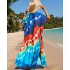 imageBsubseach Kaftan Dresses for Women Plus Size Tie Dye Batwing Sleeve Caftans Swimsuit Coverup Maxi Dress LoungewearBlue Orange