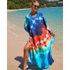 imageBsubseach Kaftan Dresses for Women Plus Size Tie Dye Batwing Sleeve Caftans Swimsuit Coverup Maxi Dress LoungewearBlue Orange